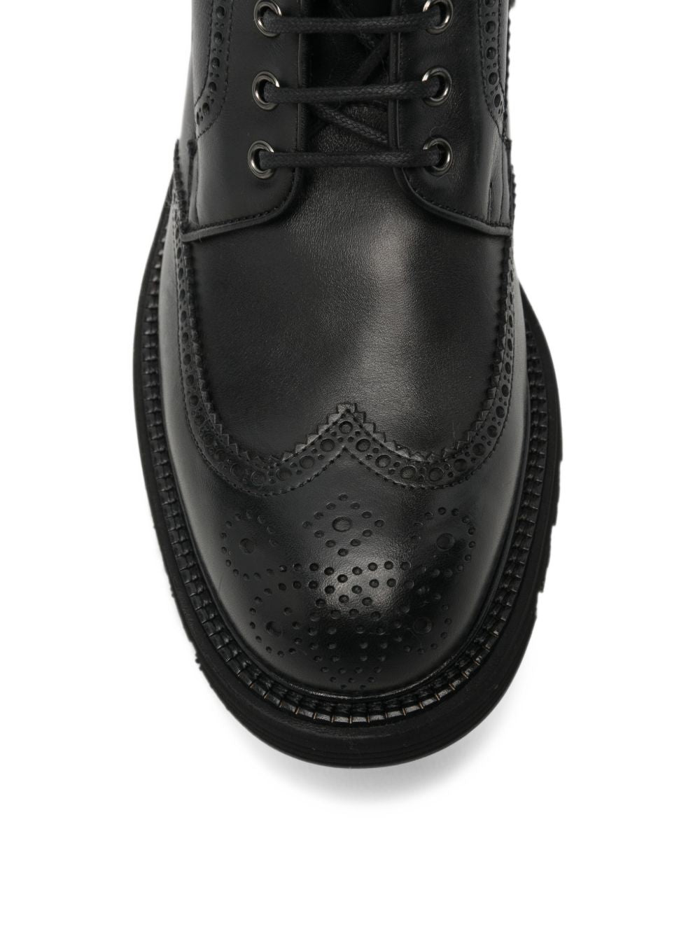 Stivaletti stringati con dettagli brogue in pelle nera 