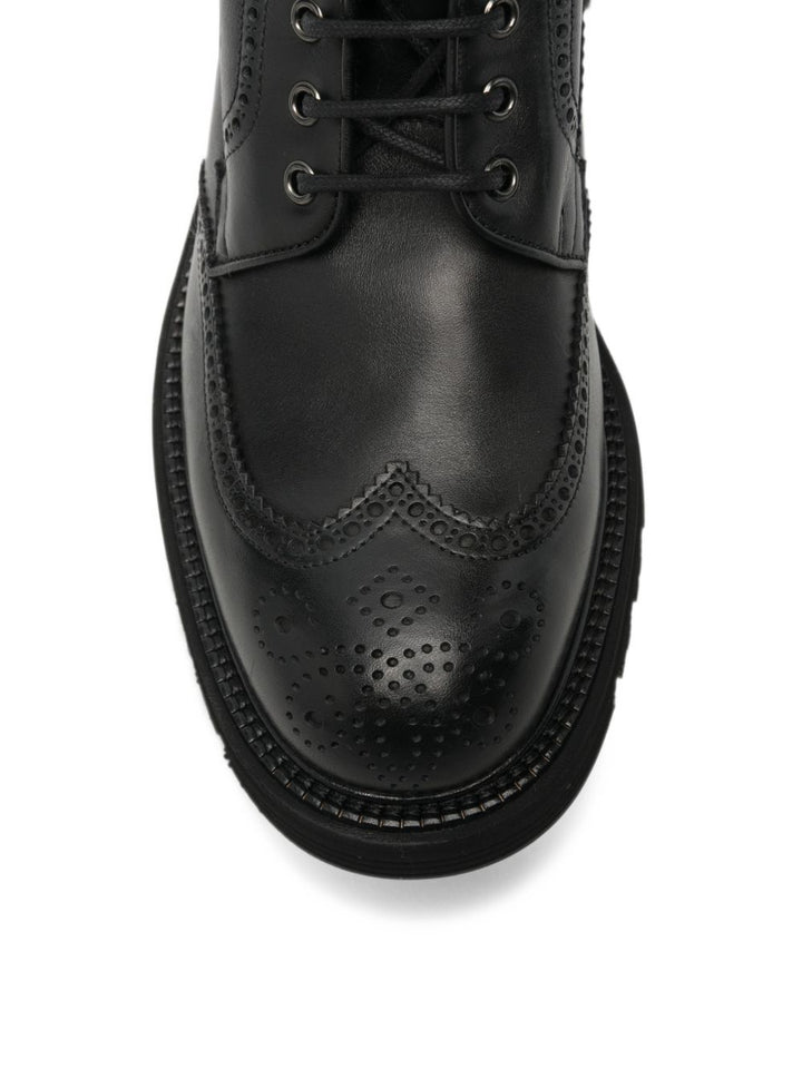 Stivaletti stringati con dettagli brogue in pelle nera 
