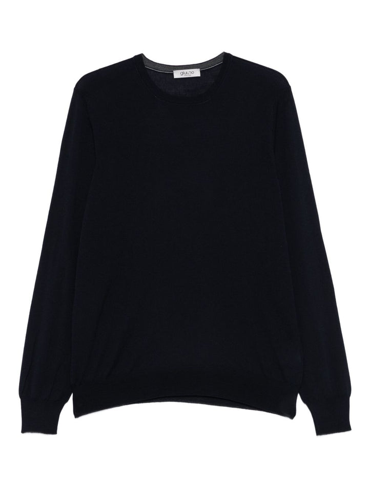 Maglione in lana vergine blu con scollo rotondo 