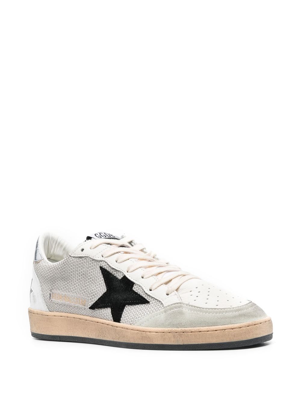 Sneakers Ball-Star silver e nere con effetto vissuto e applicazione stella 