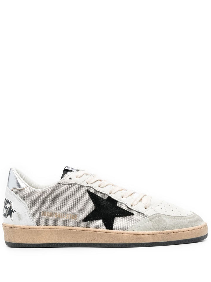 Sneakers Ball-Star silver e nere con effetto vissuto e applicazione stella 