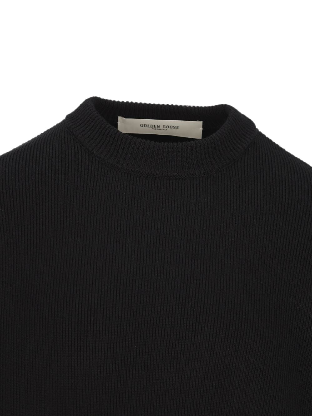 Maglione nero girocollo con logo ricamato 