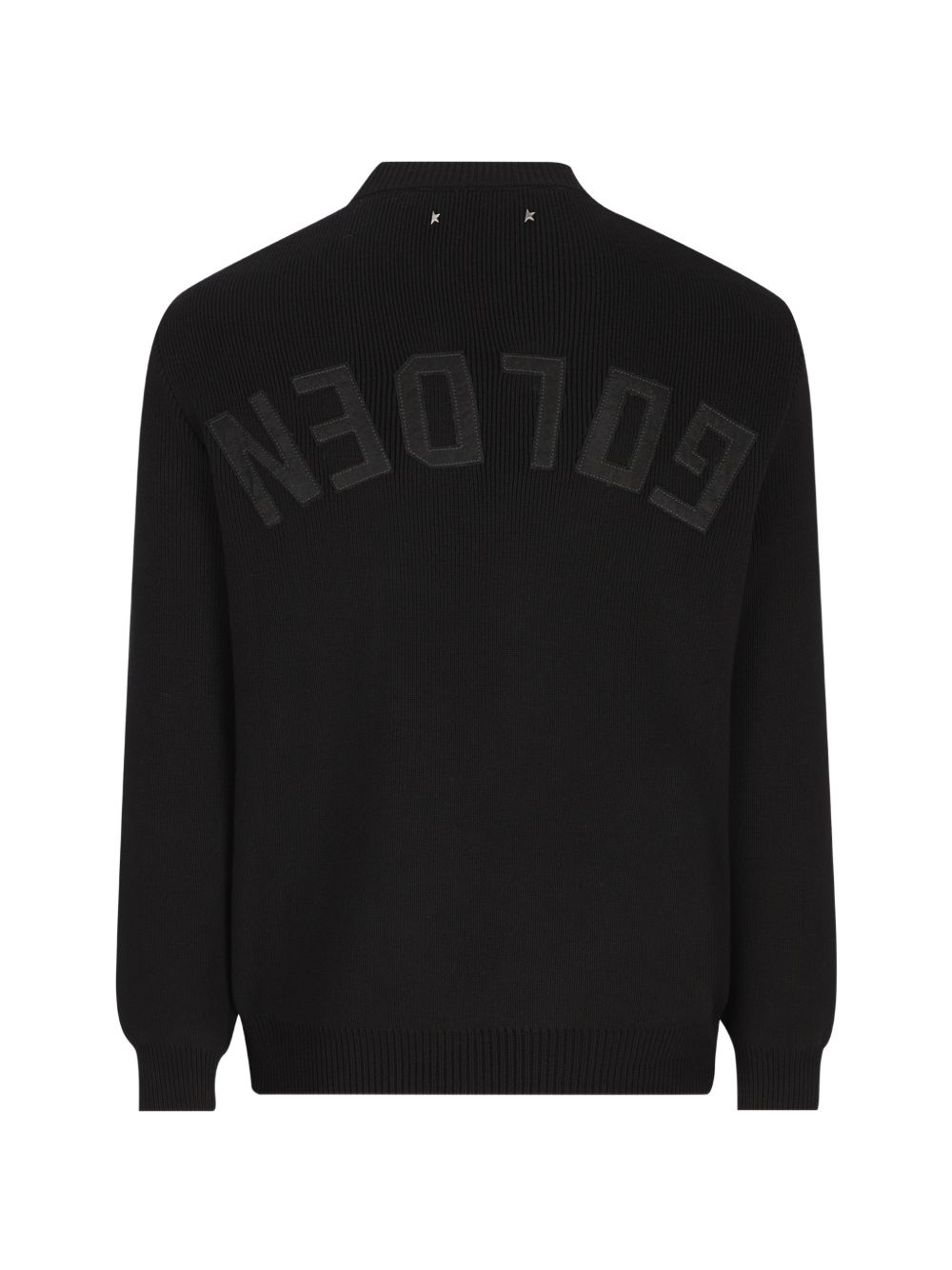 Maglione nero girocollo con logo ricamato 