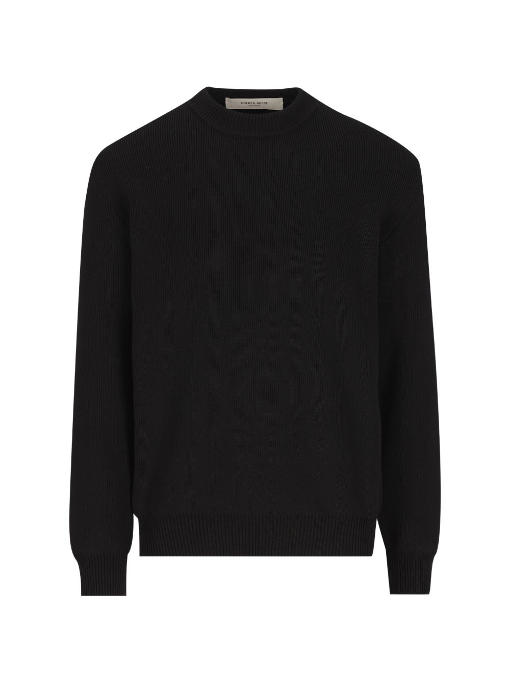 Maglione nero girocollo con logo ricamato 
