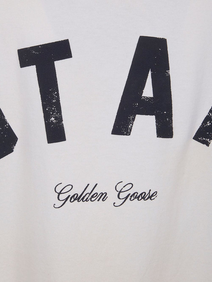 T-shirt bianca Star in cotone con stampa nera sul retro 