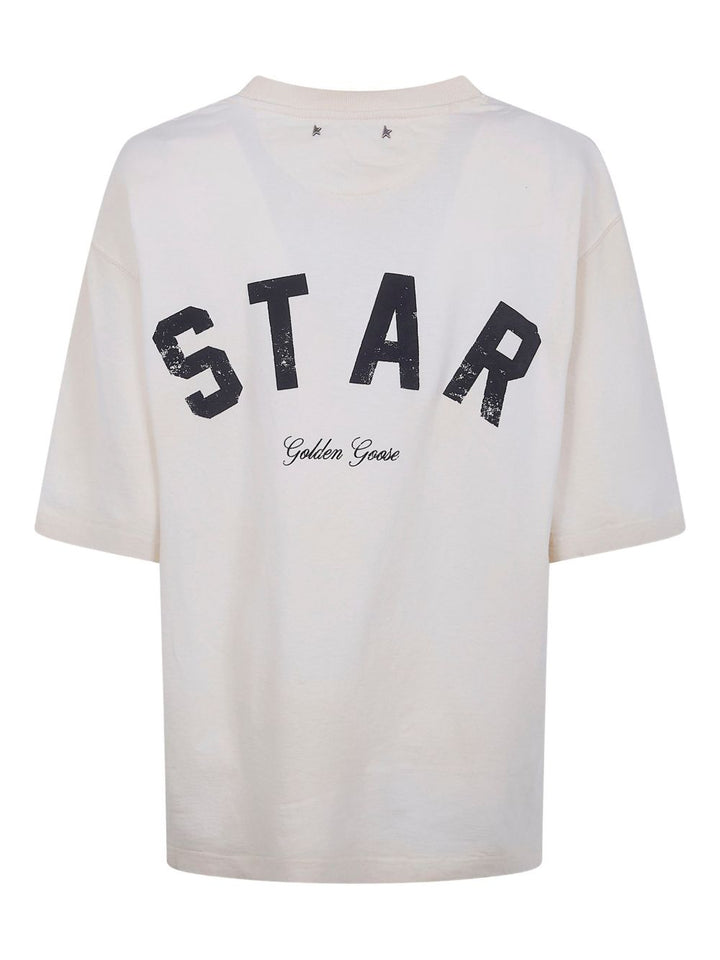 T-shirt bianca Star in cotone con stampa nera sul retro 