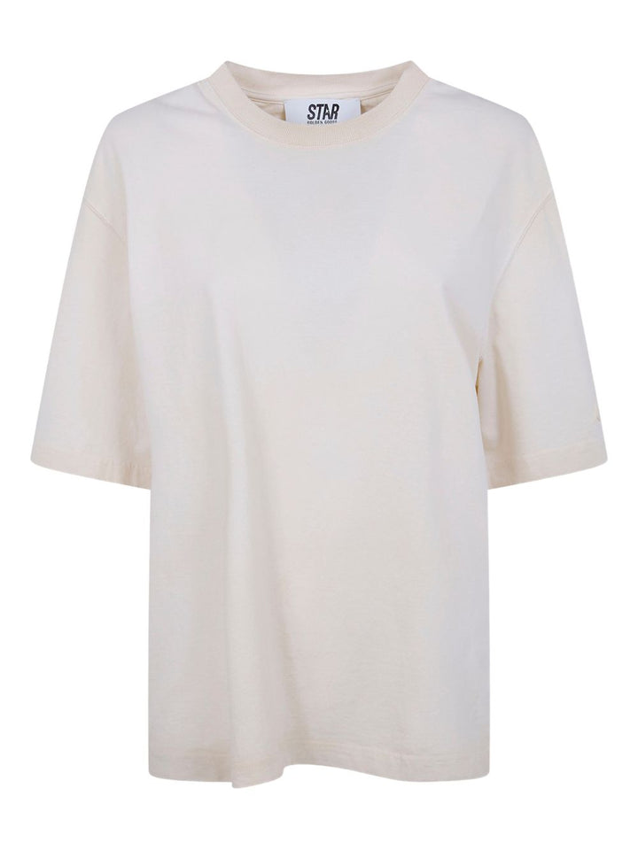 T-shirt bianca Star in cotone con stampa nera sul retro 
