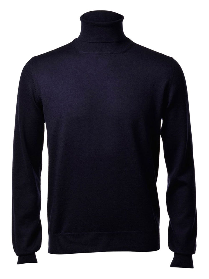 Maglione a collo alto in lana vergine blu 