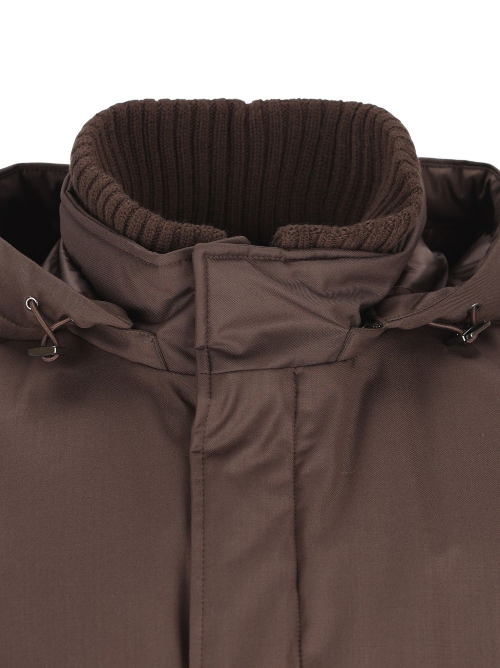 Piumino marrone scuro con cappuccio 