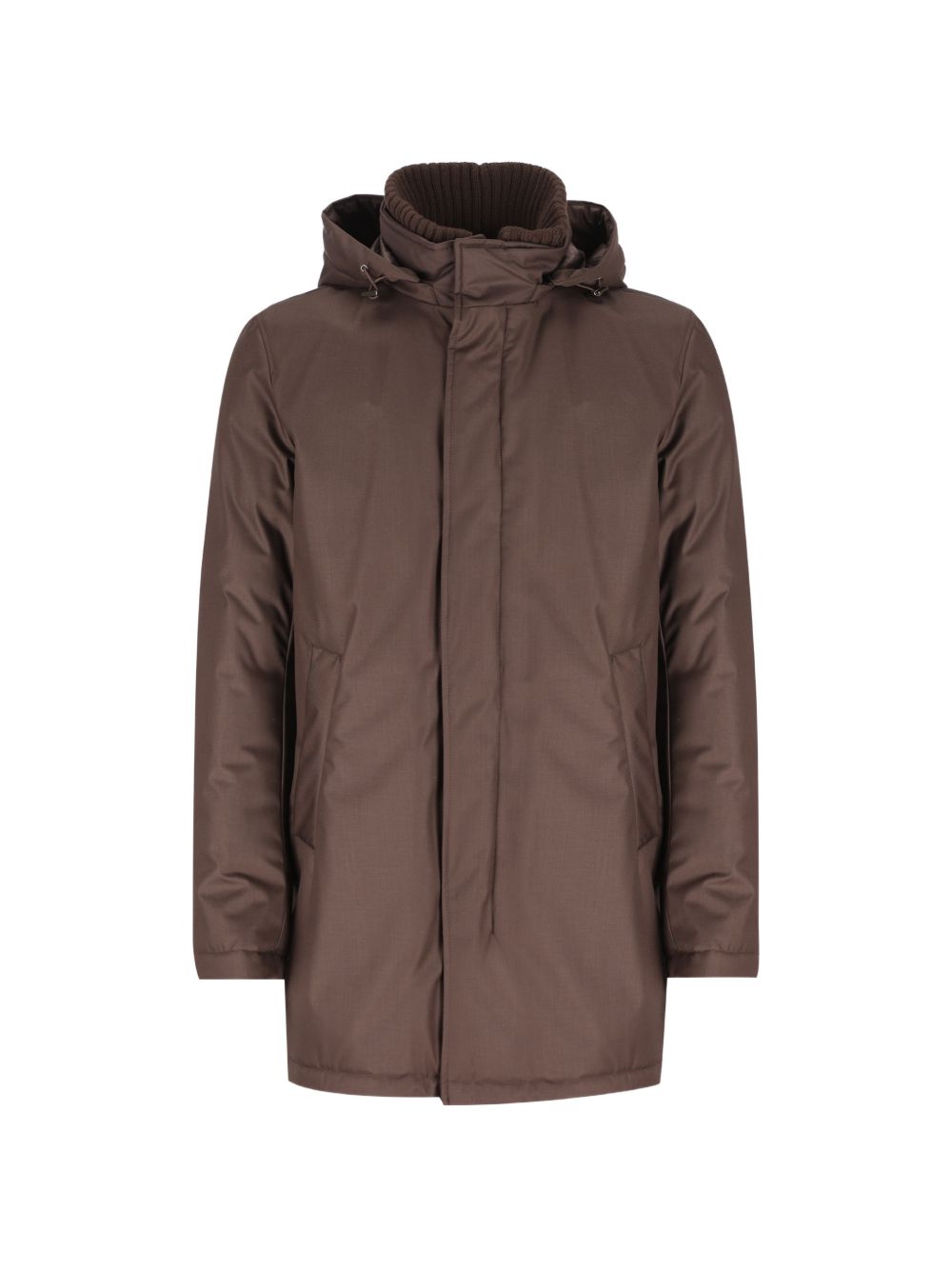 Piumino marrone scuro con cappuccio 