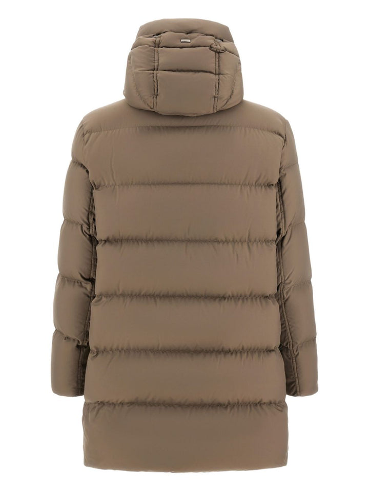 Cappotto imbottito taupe con cappuccio 