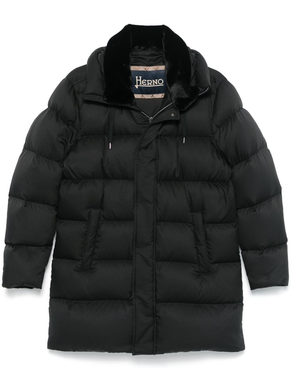 Cappotto imbottito nero con cappuccio 