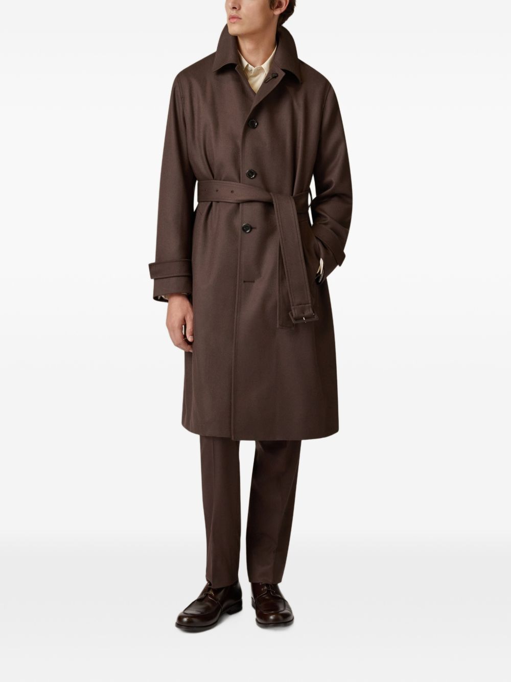 Trench monopetto marrone in lana 