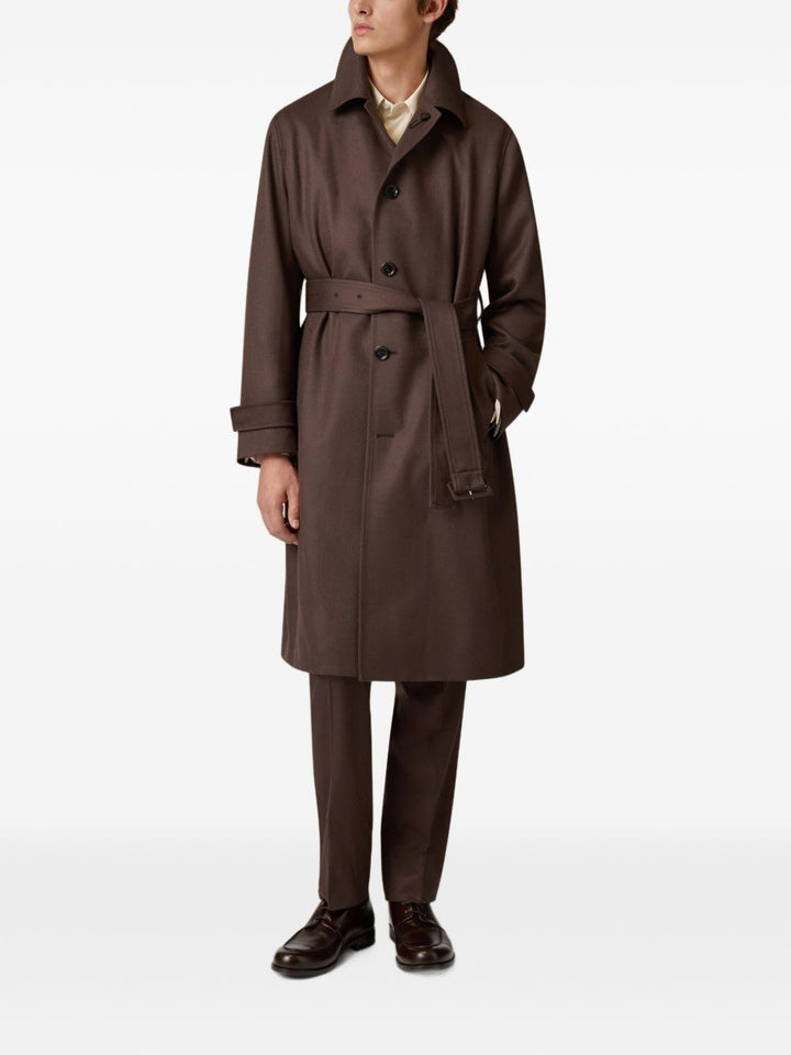 Trench monopetto marrone in lana 