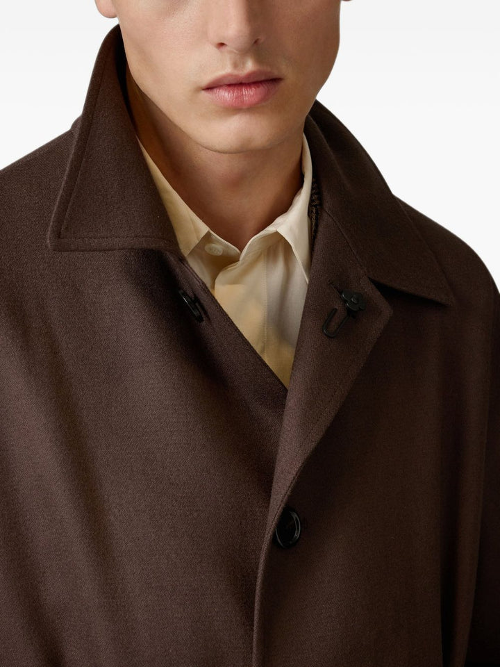 Trench monopetto marrone in lana 
