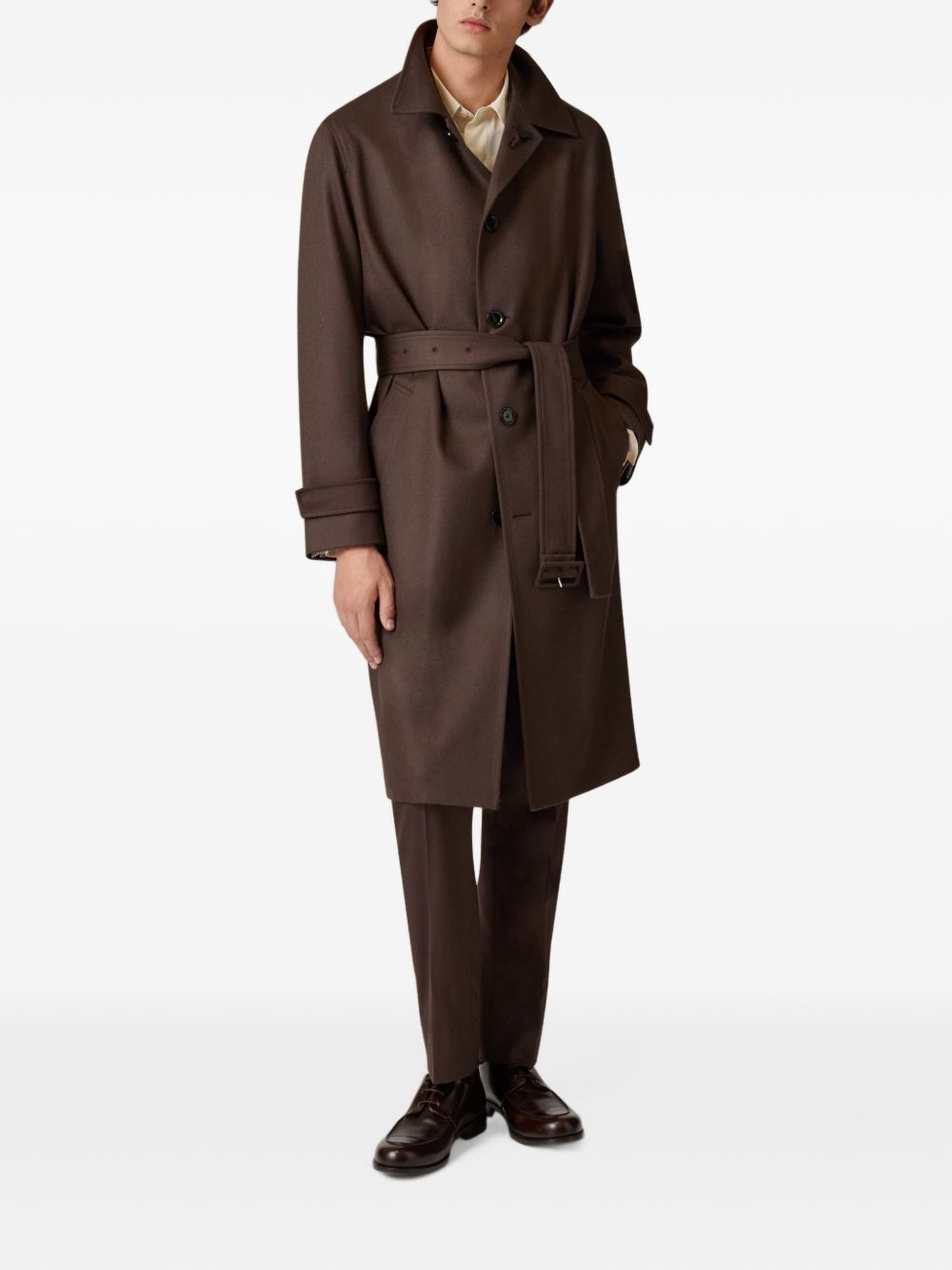 Trench monopetto marrone in lana 