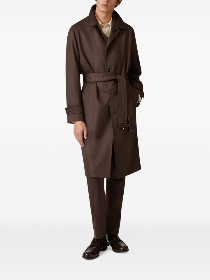 Trench monopetto marrone in lana 