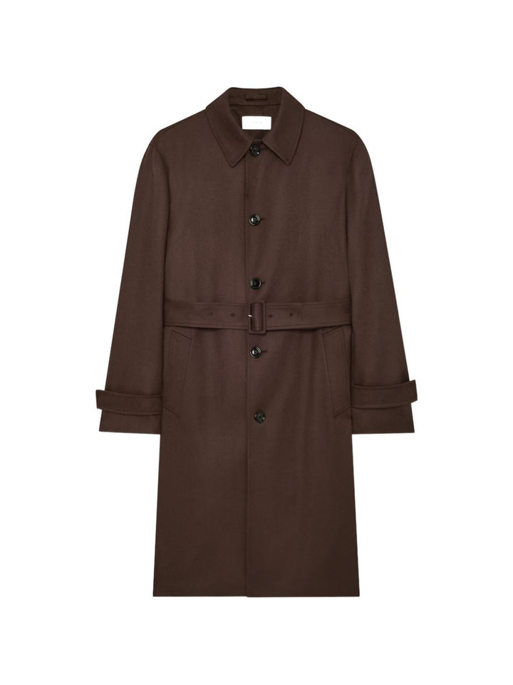 Trench monopetto marrone in lana 