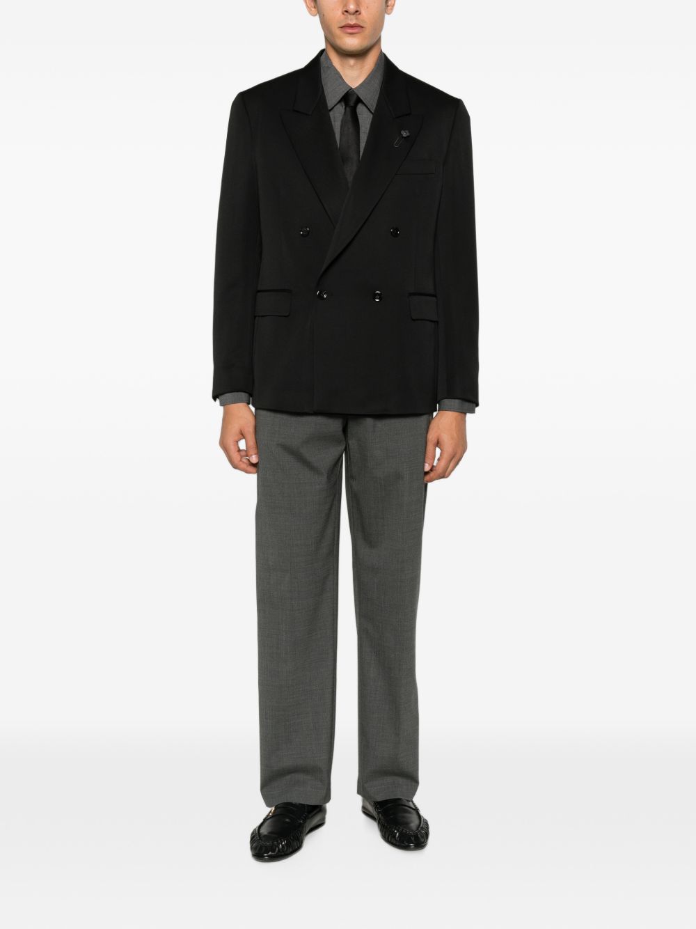 Blazer doppiopetto nero con revers a lancia 