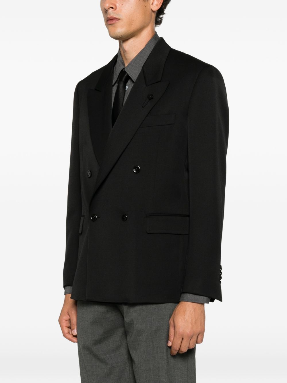 Blazer doppiopetto nero con revers a lancia 