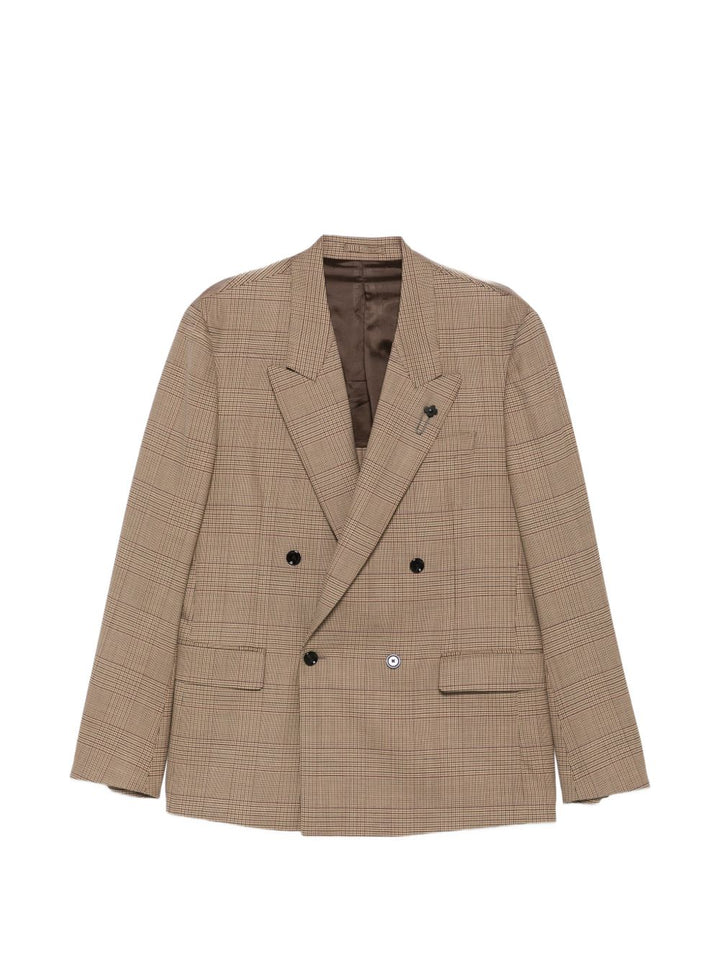 Giacca doppiopetto beige a quadri Principe di Galles 