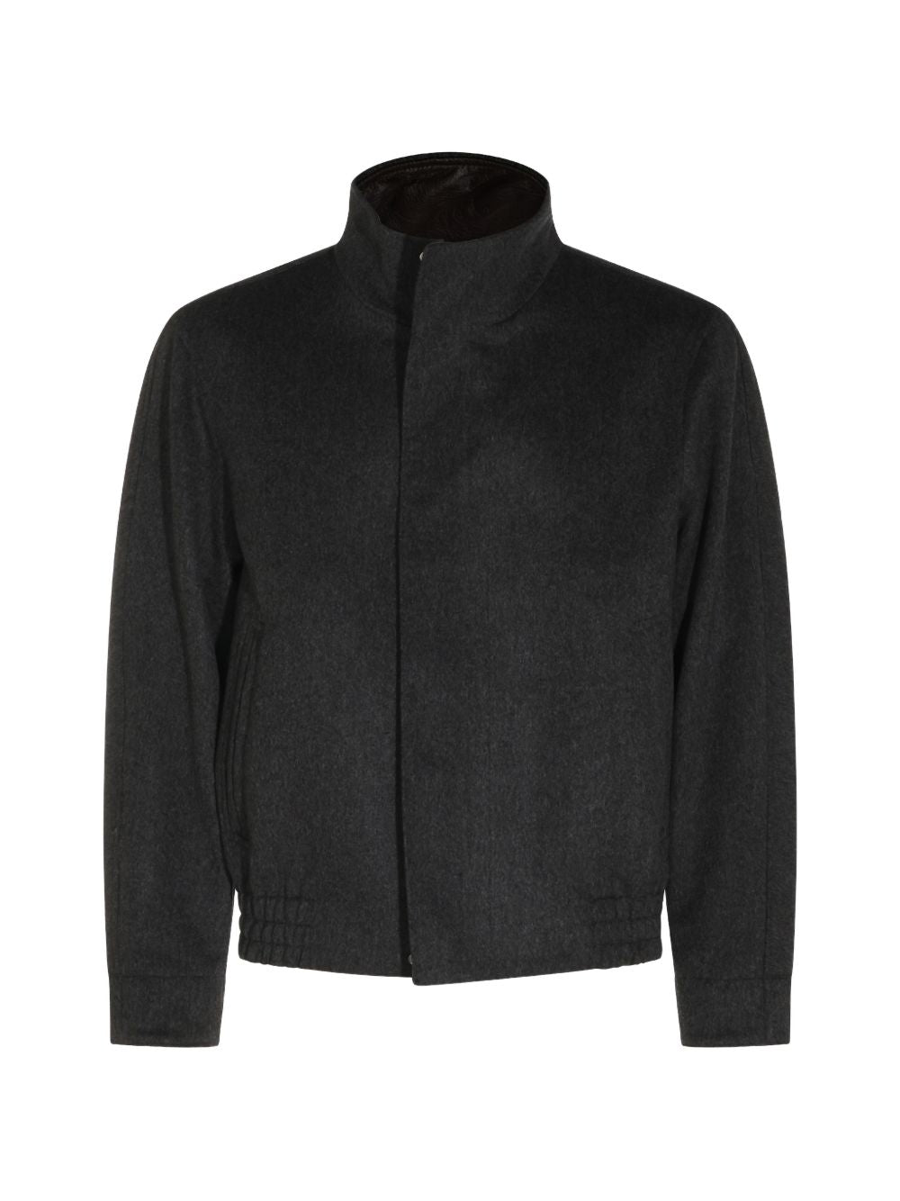 Bomber grigio in lana vergine con orlo elasticizzato 