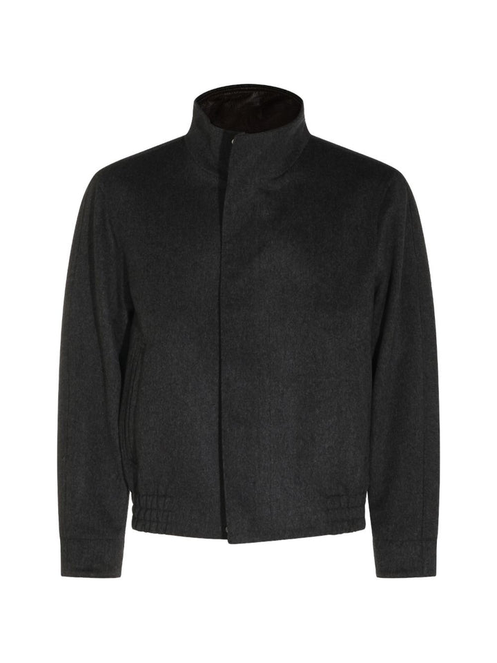 Bomber grigio in lana vergine con orlo elasticizzato 