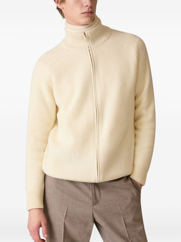 Cardigan panna a coste con zip 
