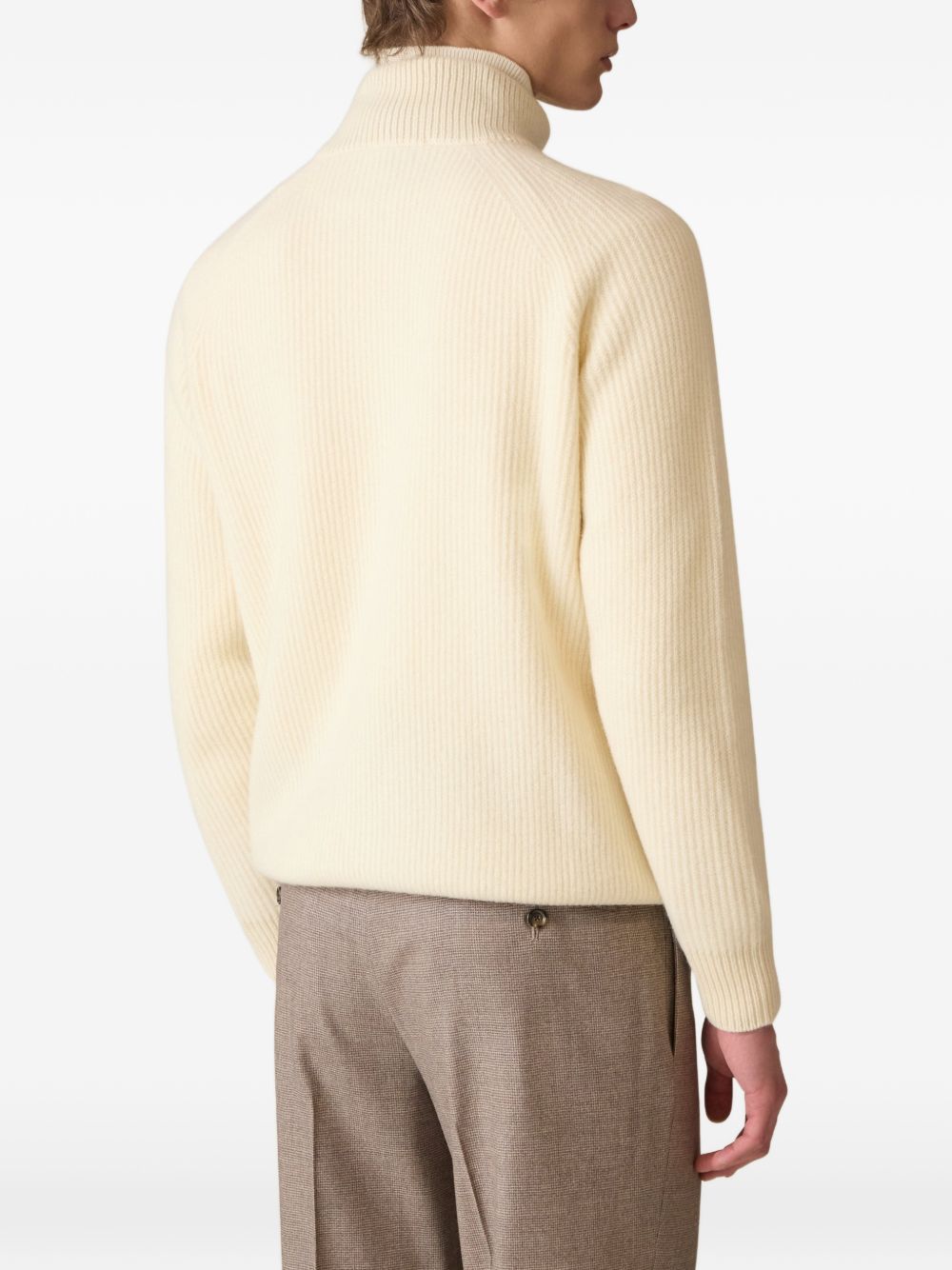 Cardigan panna a coste con zip 