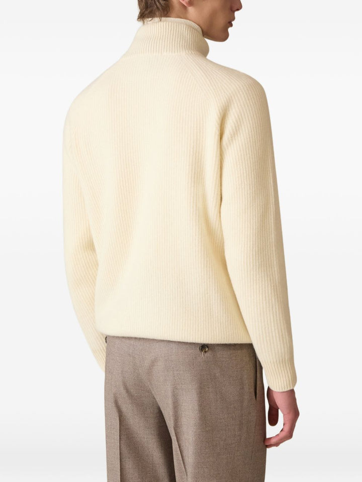 Cardigan panna a coste con zip 