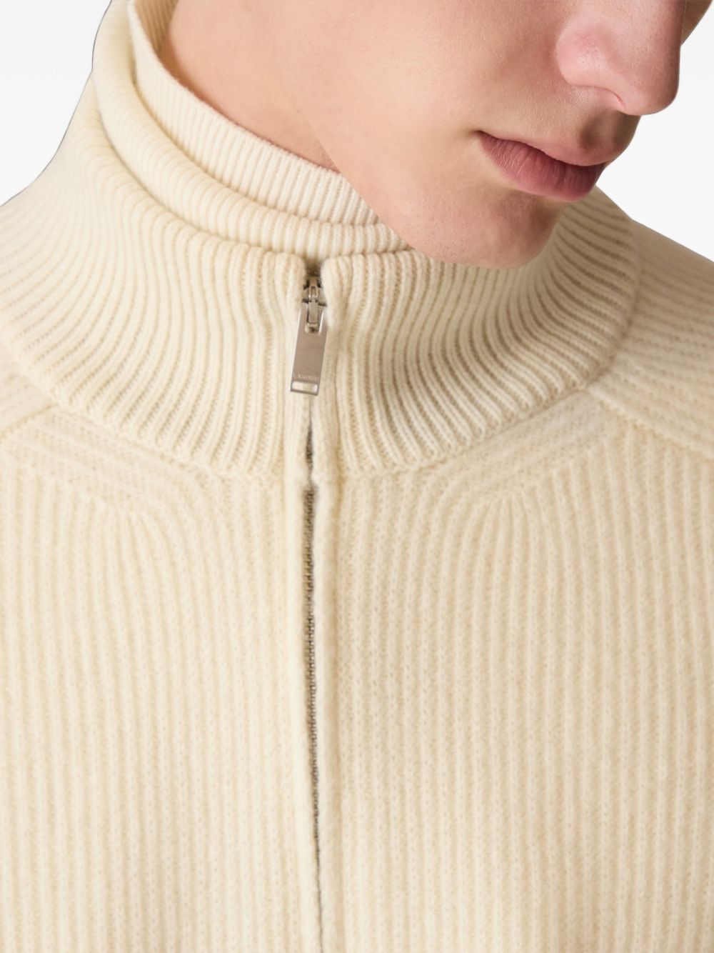 Cardigan panna a coste con zip 