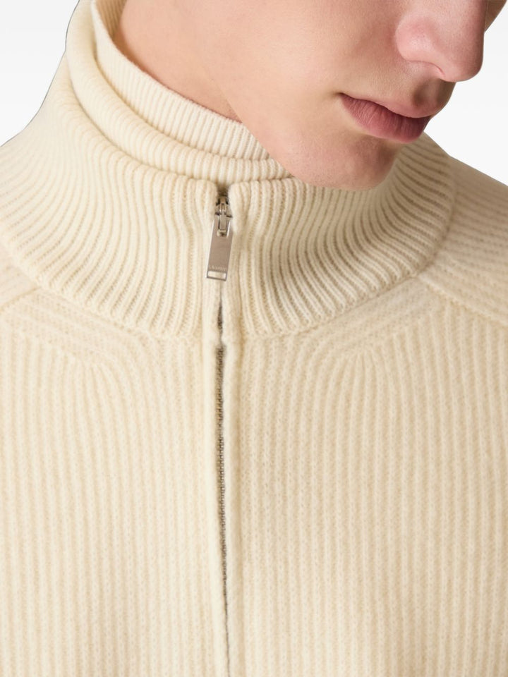 Cardigan panna a coste con zip 