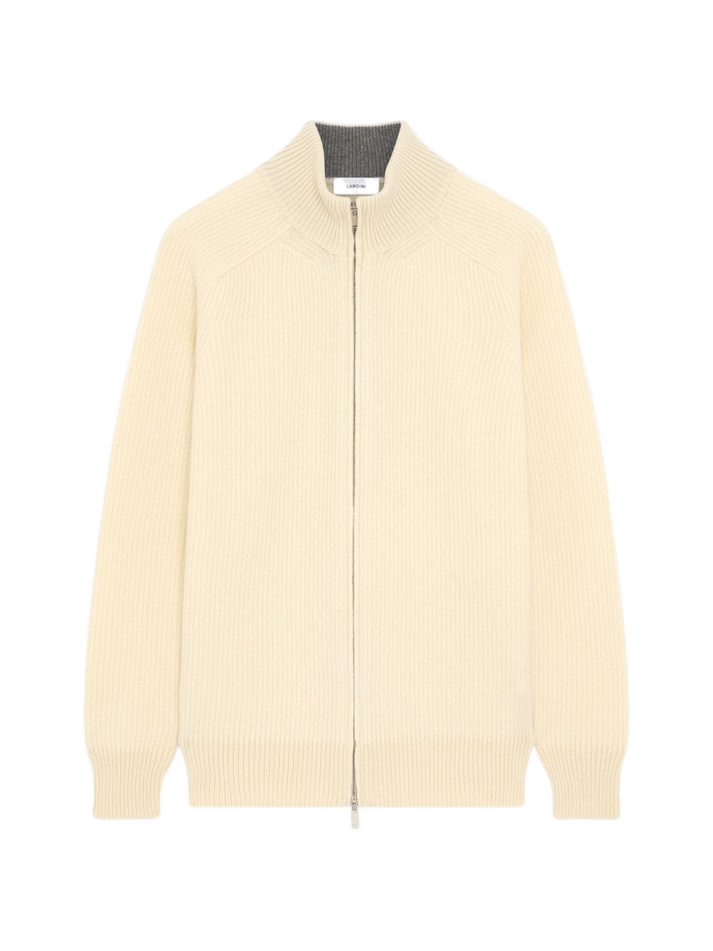 Cardigan panna a coste con zip 