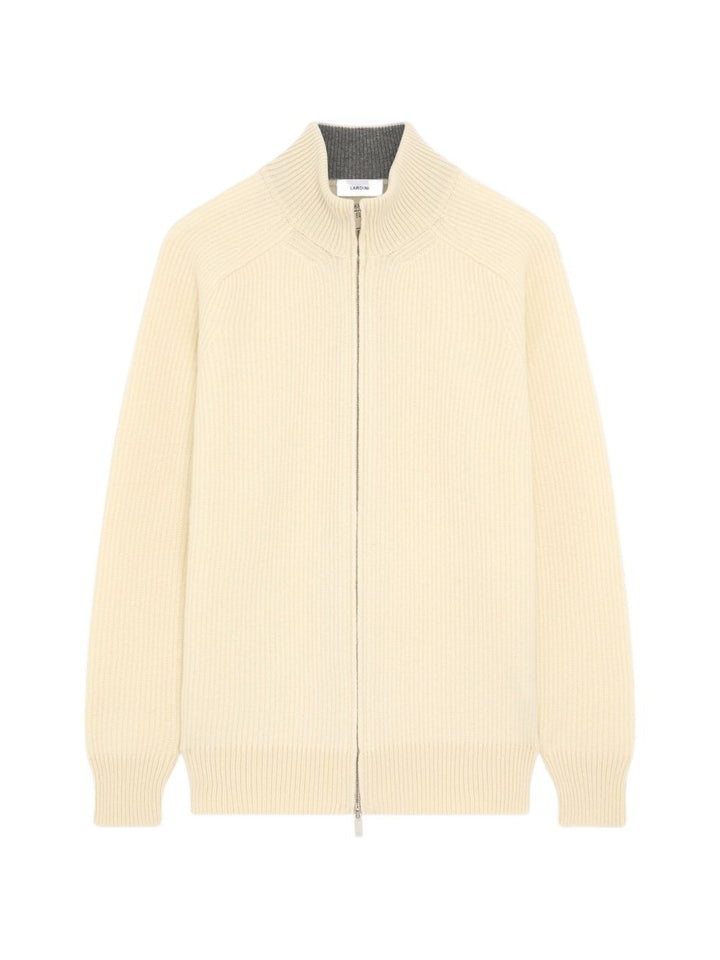 Cardigan panna a coste con zip 