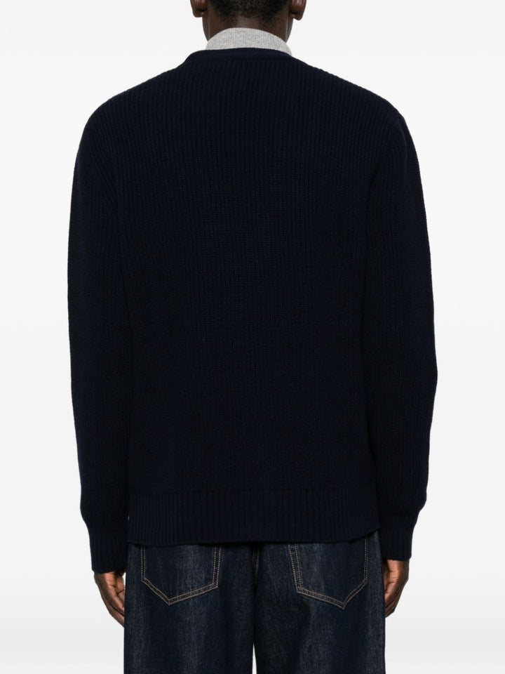 Cardigan blu notte a coste con scollo a V 