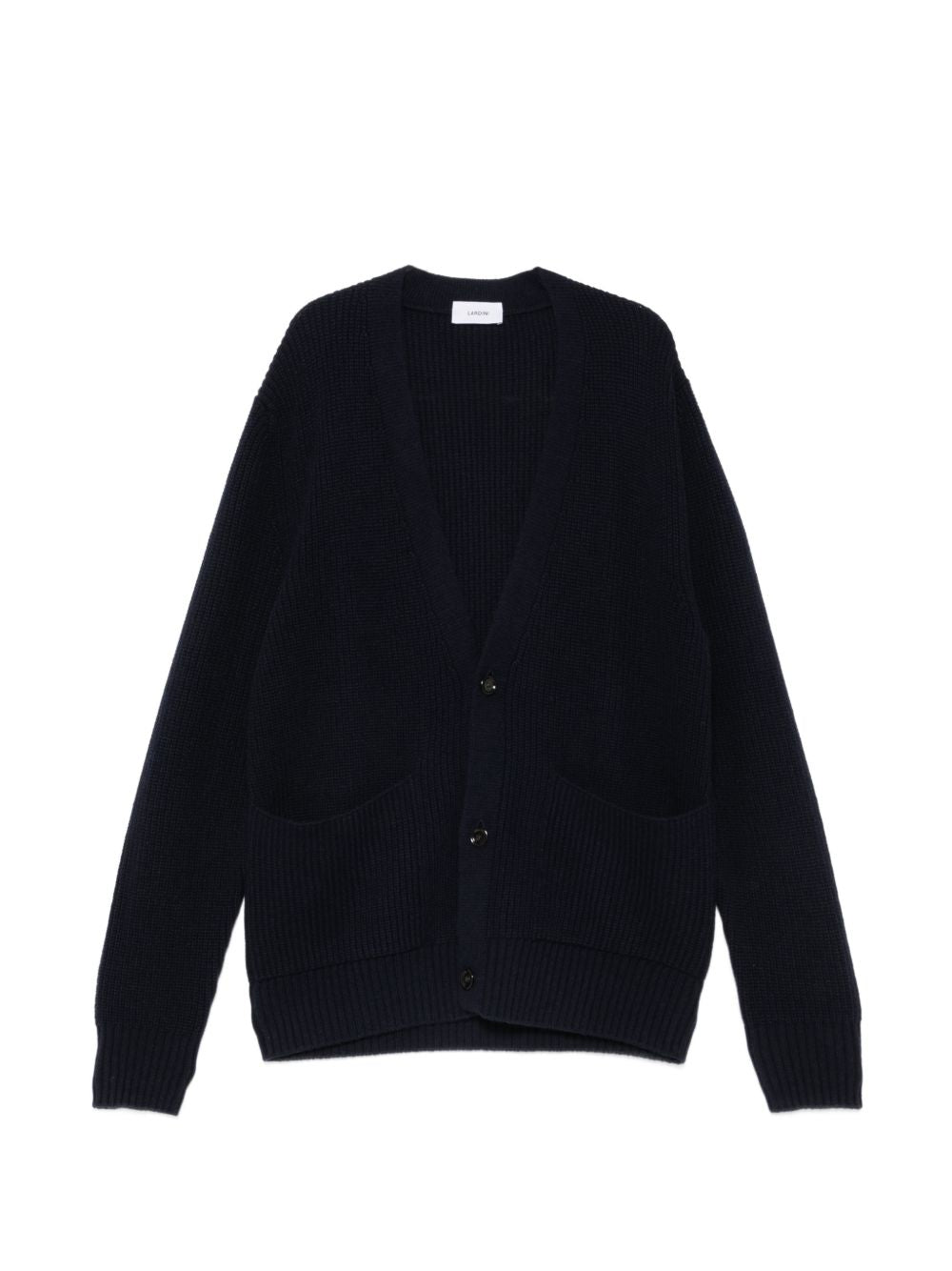 Cardigan blu notte a coste con scollo a V 