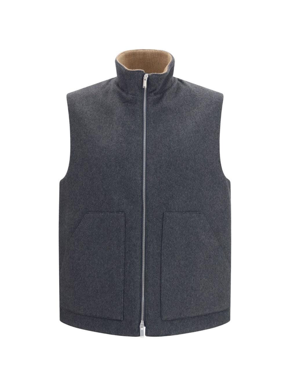 Gilet grigio medio in lana e cashmere 