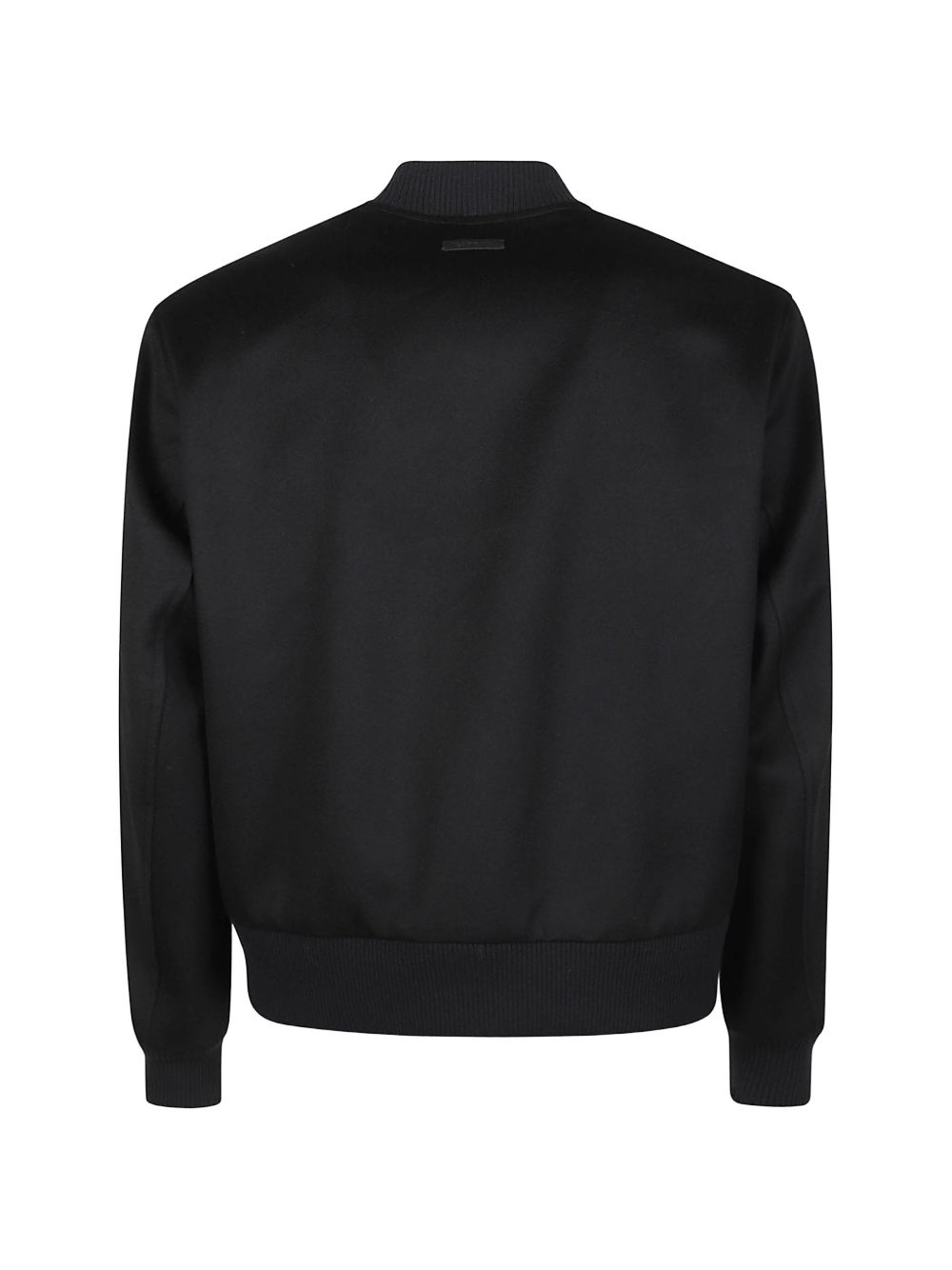 Bomber grigio scuro in lana vergine con bordo a coste 