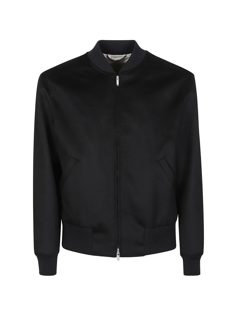 Bomber grigio scuro in lana vergine con bordo a coste 