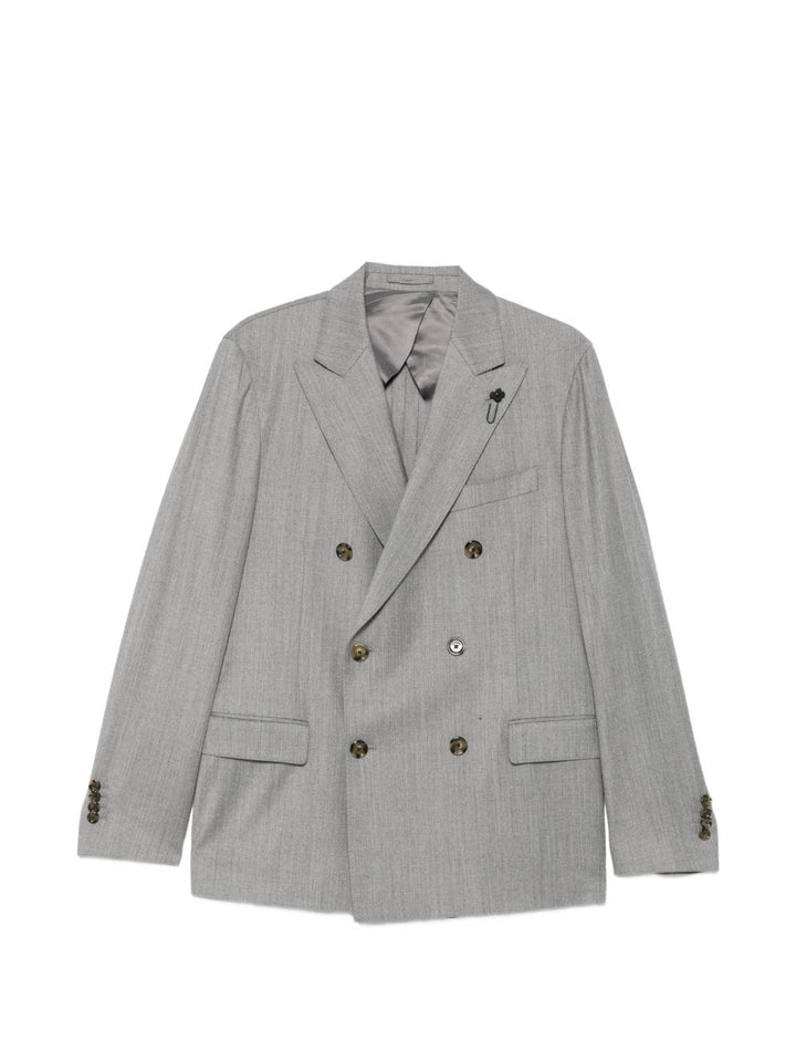 Abito doppiopetto in lana vergine e cashmere grigio chiaro 