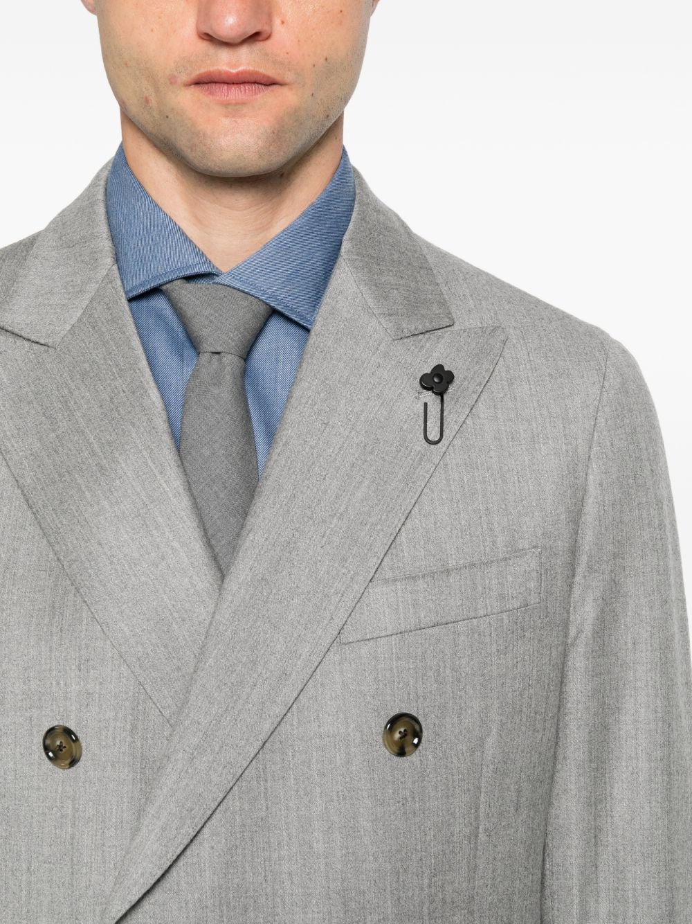 Abito doppiopetto in lana vergine e cashmere grigio chiaro 