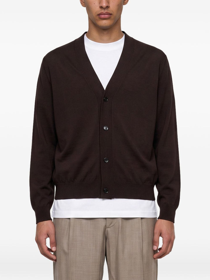 Cardigan marrone in lana con scollo a V 