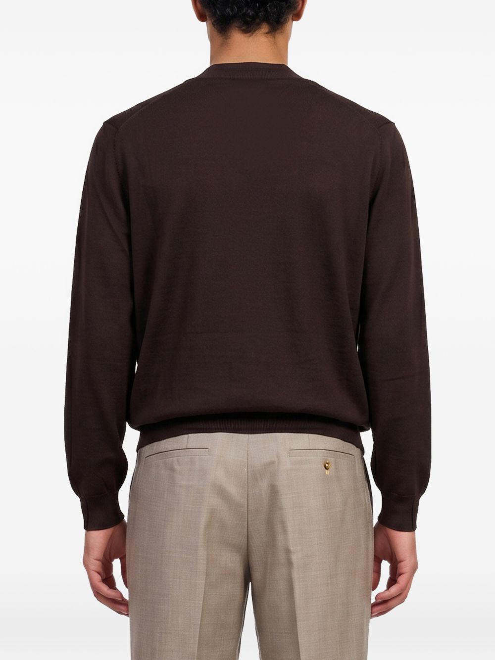 Cardigan marrone in lana con scollo a V 