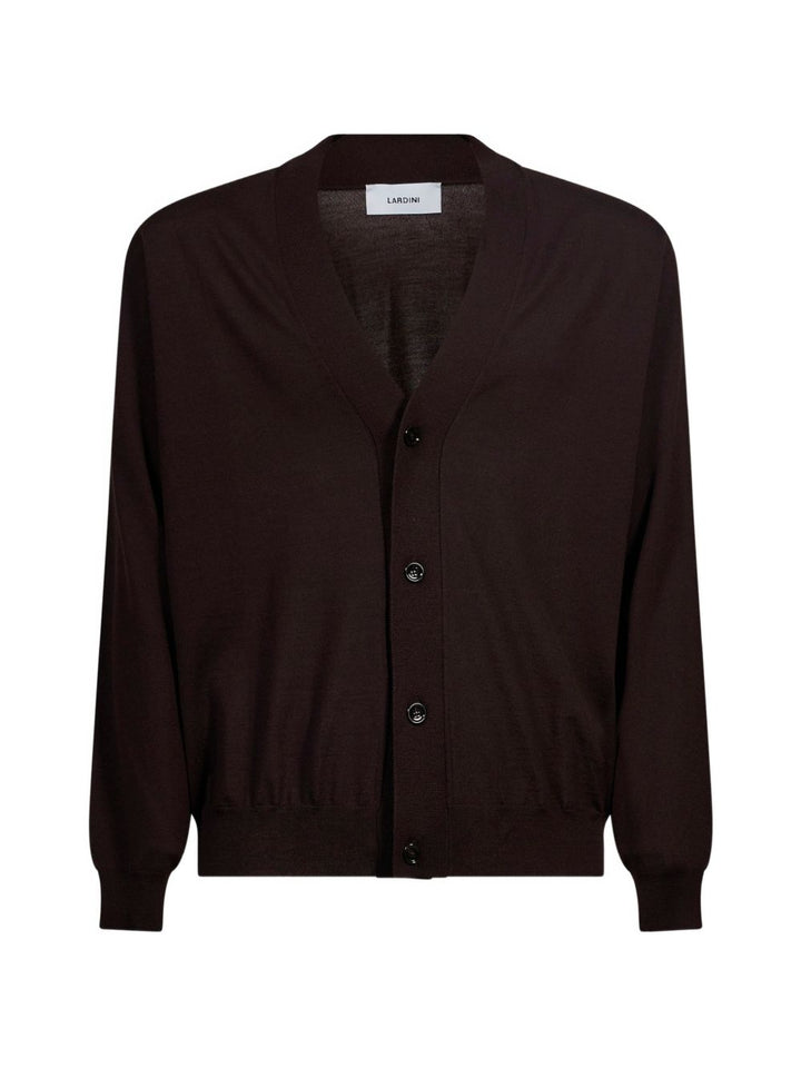 Cardigan marrone in lana con scollo a V 