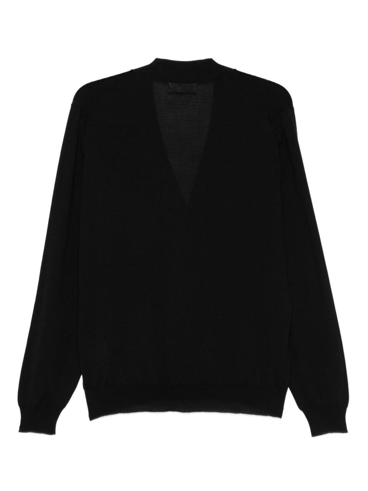 Cardigan nero in lana con scollo a V 