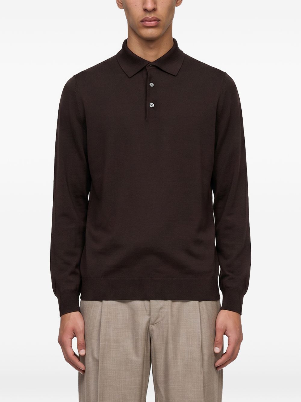 Polo marrone scuro a maniche lunghe 