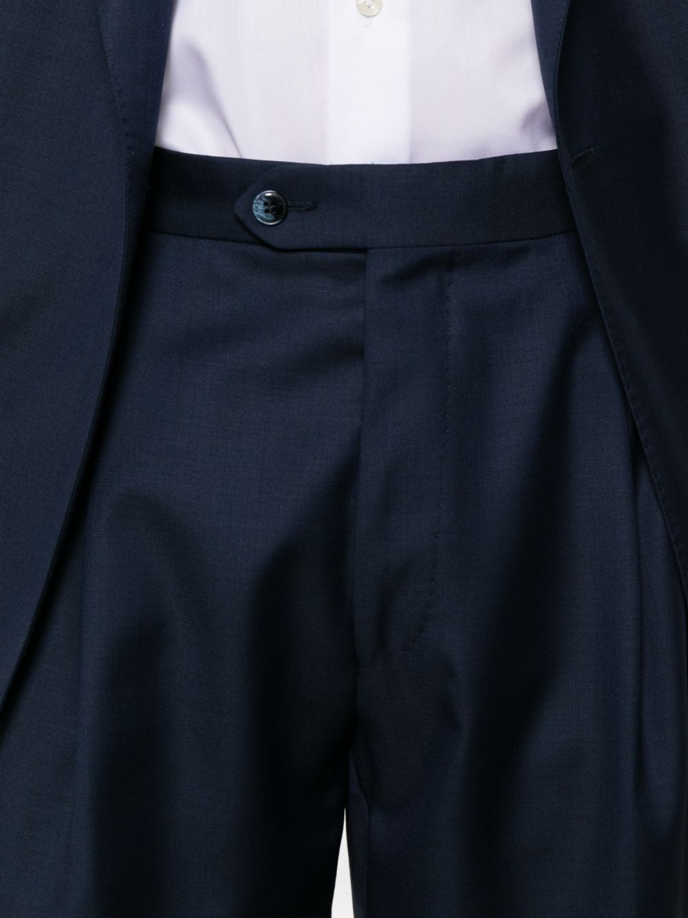 Abito doppiopetto con revers a lancia in lana blu navy<BR/> 
