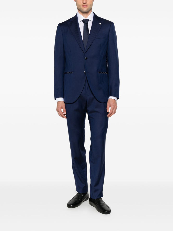 Abito monopetto con motivo spigato in lana blu<BR/> 