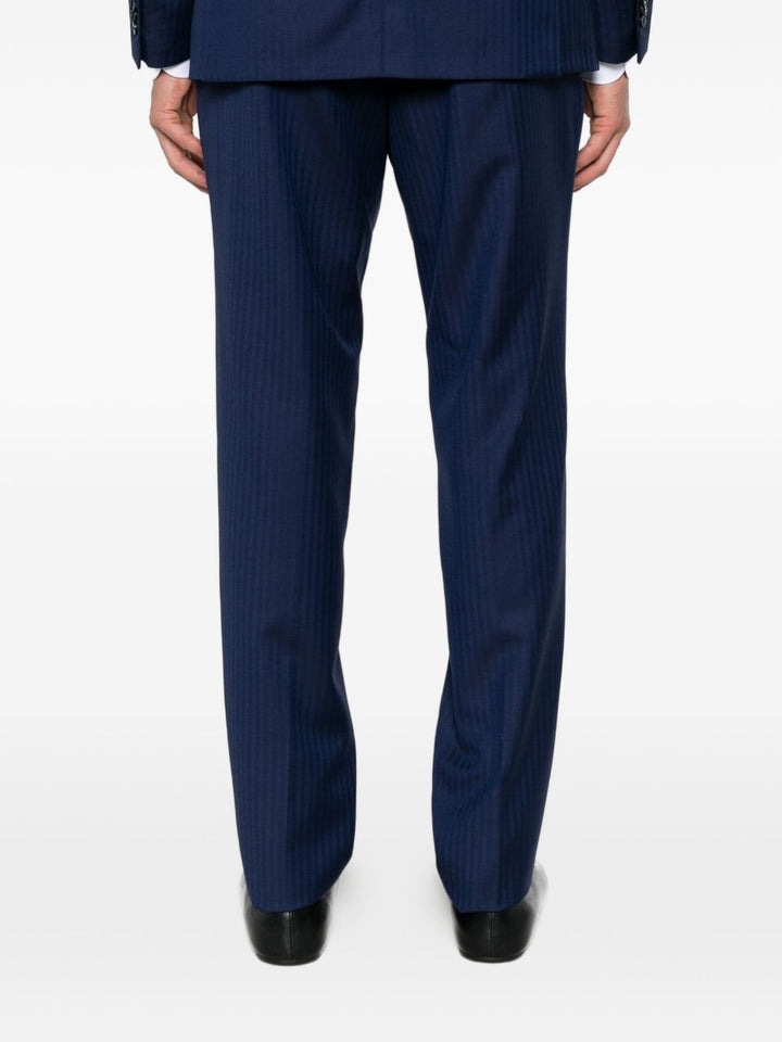 Abito monopetto con motivo spigato in lana blu<BR/> 