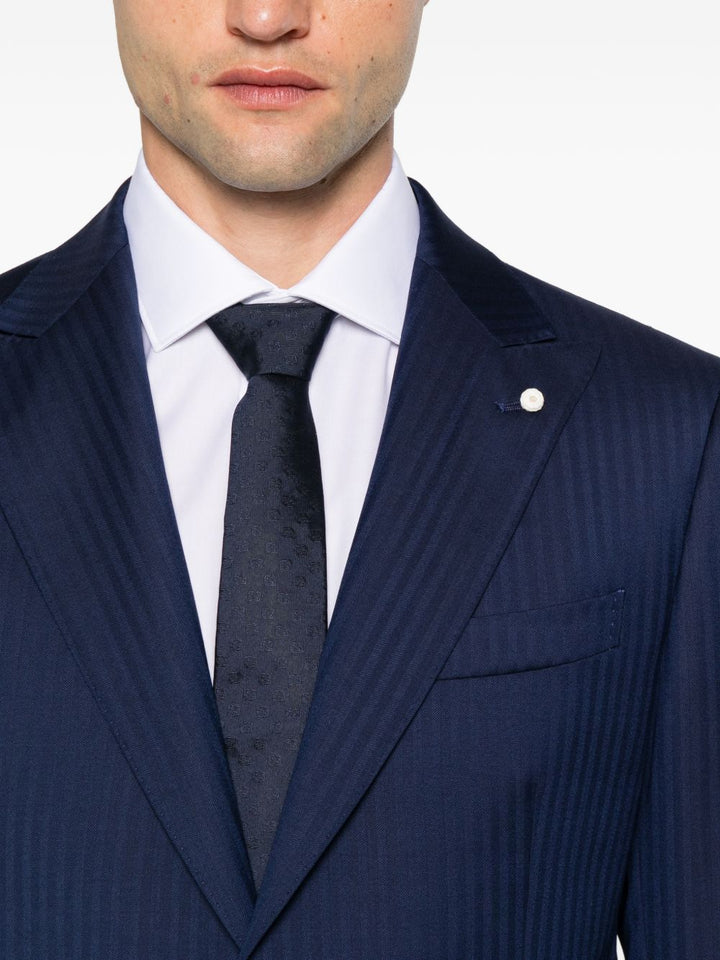 Abito monopetto con motivo spigato in lana blu<BR/> 